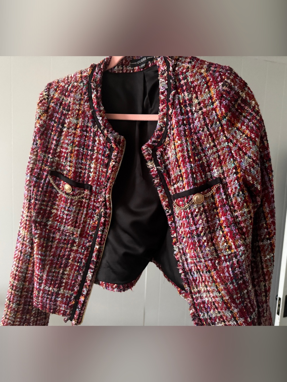 Guess women’s tweed blazer - multicolor pink base size L